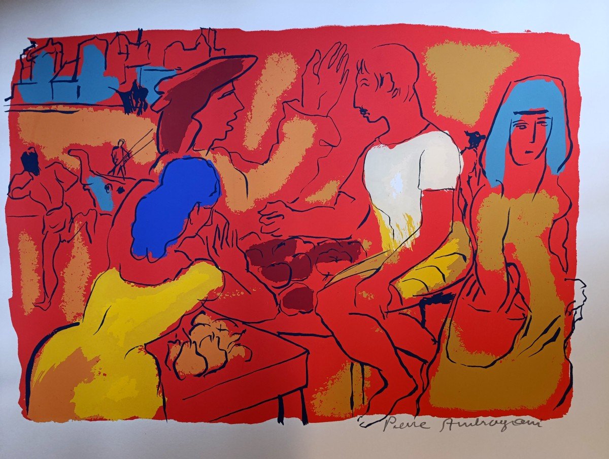 P. Ambrogiani (1907-1985), Le Marché En Provence, Lithographie Sur Papier Signée