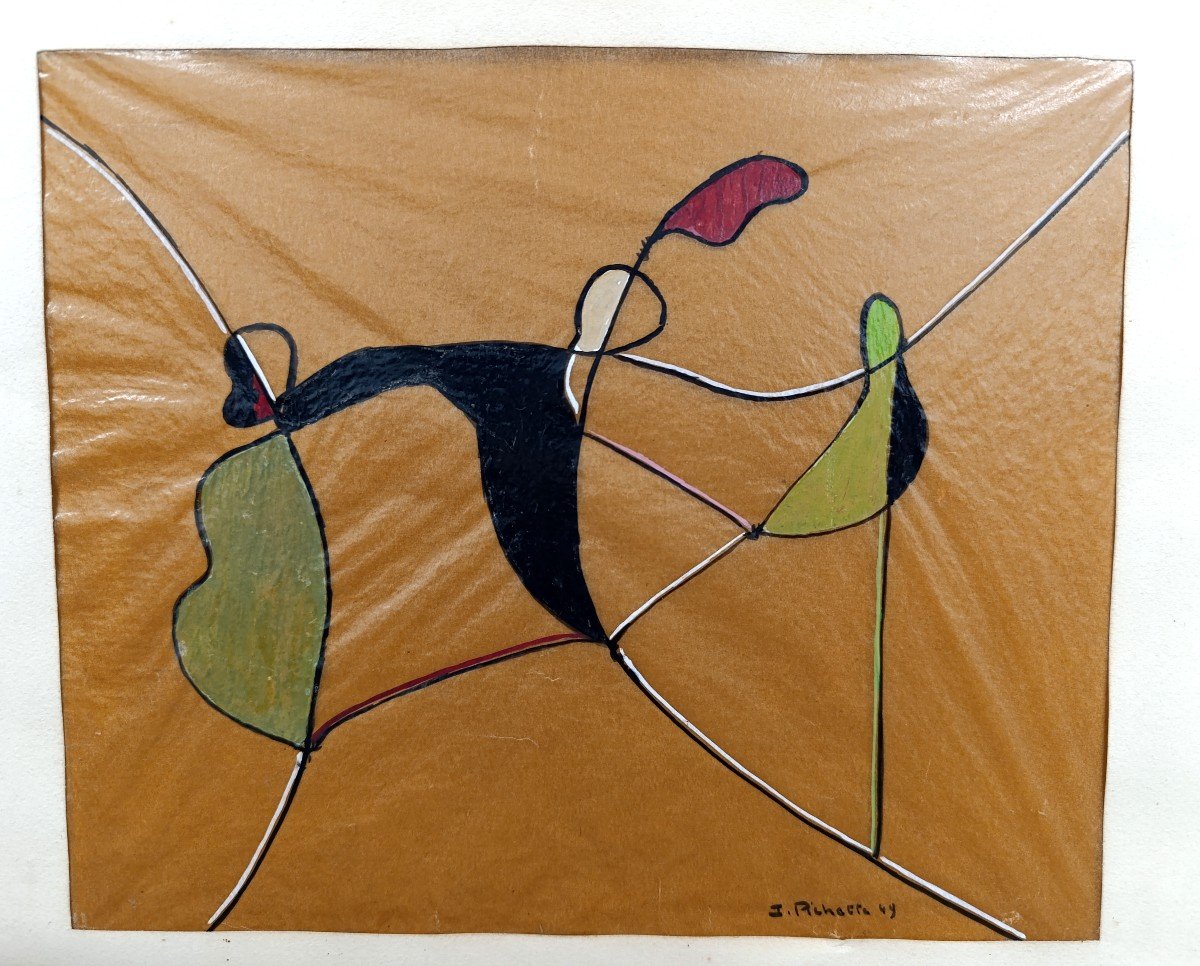 James Pichette ( 1920-1996), l'Acrobate, Huile Sur Papier Calque, Signée, Datée 46-photo-1