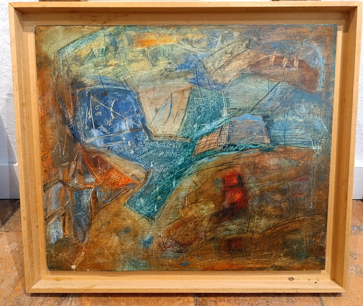 Modern Provençal School (20th Century), Composition With Lines, Oil On Cardboard, Framed-photo-2