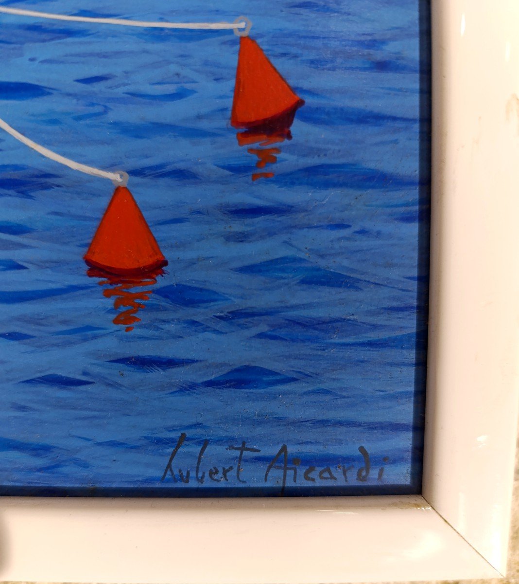 Hubert Aicardi (1922-1991), The Buoys At Sea, Oil On Panel Signed On The Right, Framed-photo-2