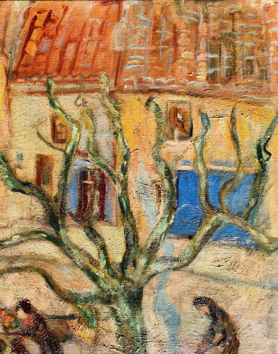 Manceron (20th Century), The Provence Market In Winter, Oil On Canvas Signed-photo-3