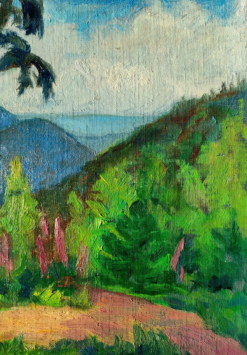 Ecole Française XXème, Paysage Exotique, Huile Sur Carton -photo-3