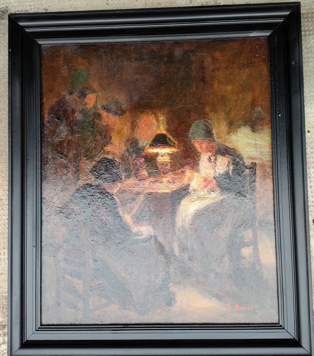 Yvonne Brudo (20th Century), The Evening, Oil On Canvas Signed On The Left, Circa 1930-photo-2