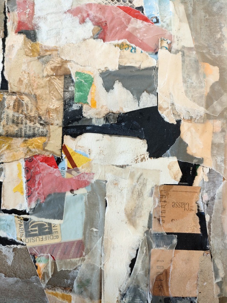 Michel Bepoix (1937-), Composition, Collage Sur Papier Signé Et Encadré Sous Verre-photo-3