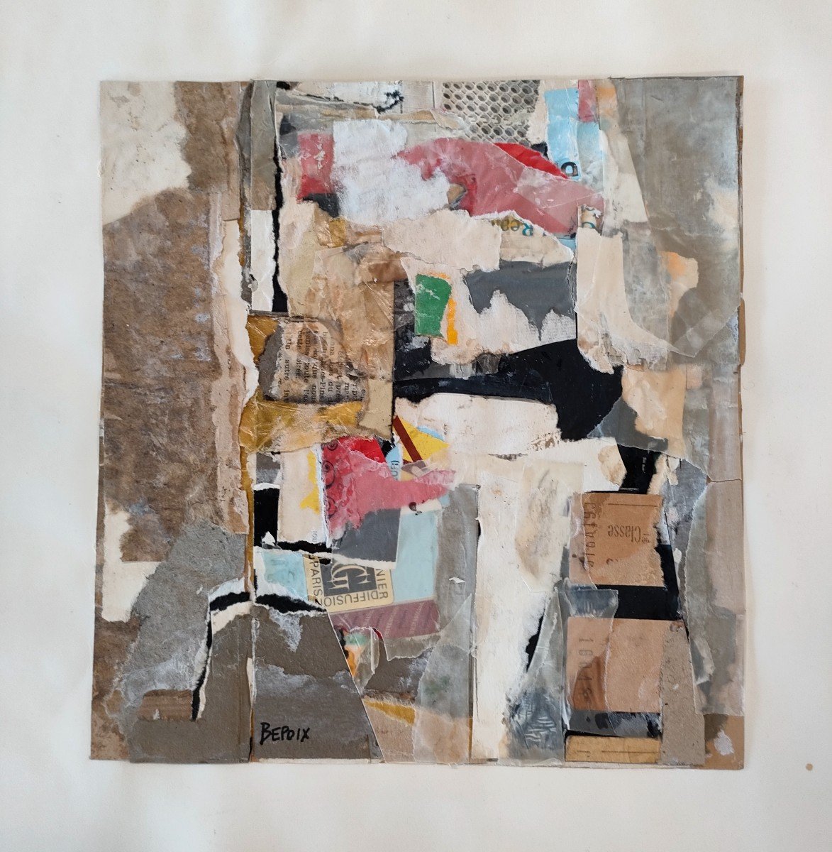 Michel Bepoix (1937-), Composition, Collage Sur Papier Signé Et Encadré Sous Verre-photo-4