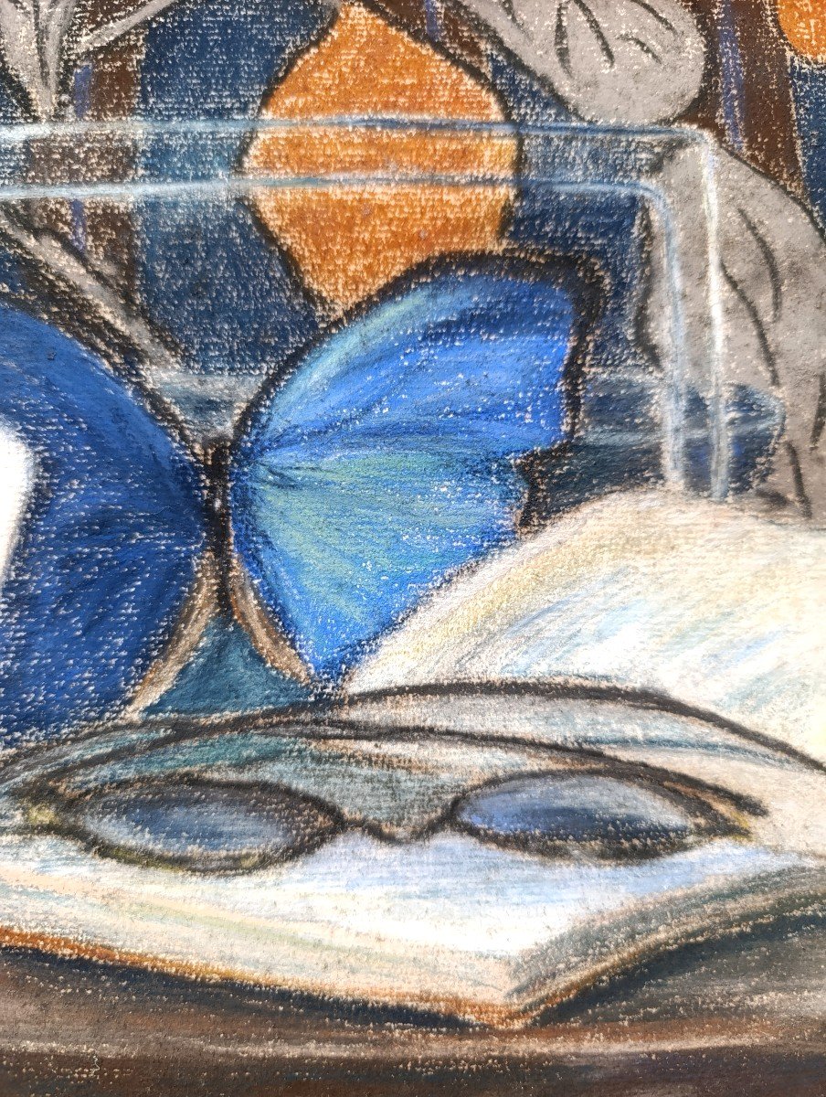 French School 20th Century, Still Life With Butterfly, Pastel On Paper, Signed Dated 1918, Framed-photo-4