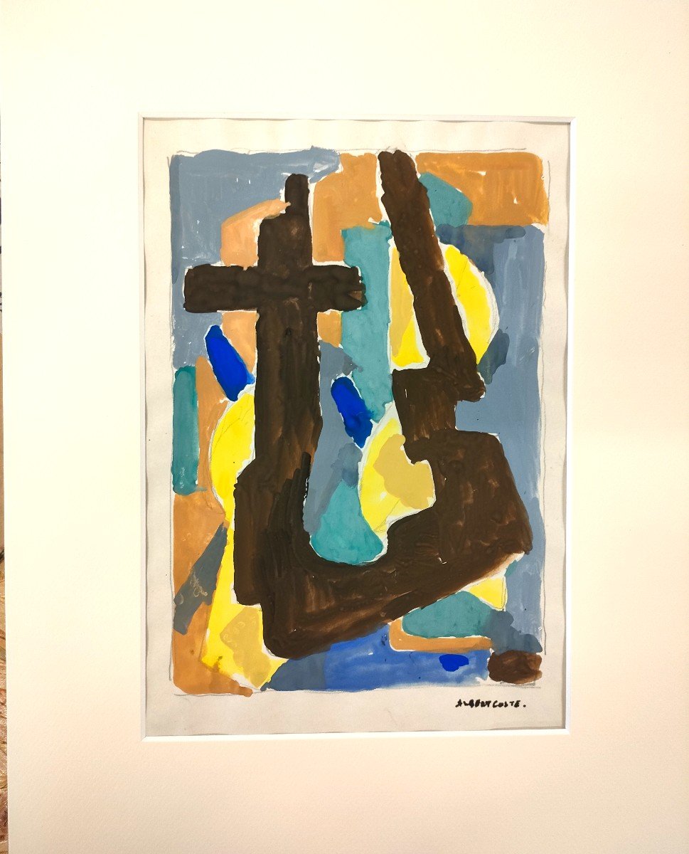 Albert Coste (1895-1985),  Abstraction,  Gouache Signée à Droite, 56, Encadrée.-photo-1