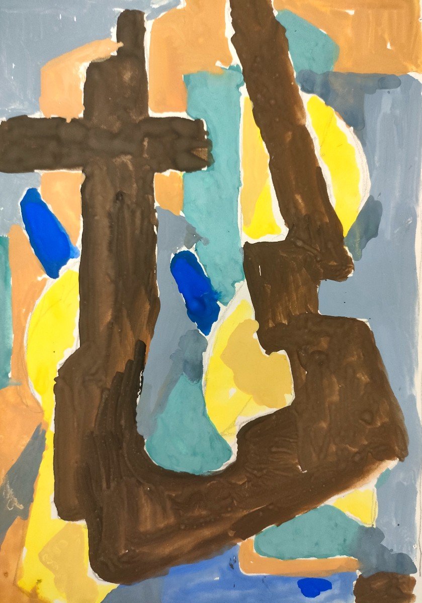 Albert Coste (1895-1985),  Abstraction,  Gouache Signée à Droite, 56, Encadrée.