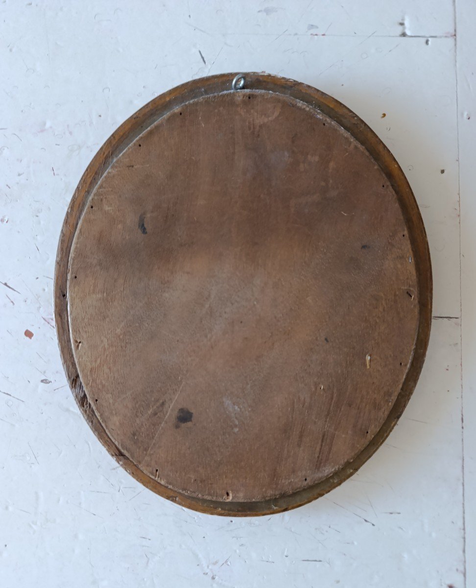 Small Oval Mirror In Gilded Wood, Late 20th Century.-photo-2