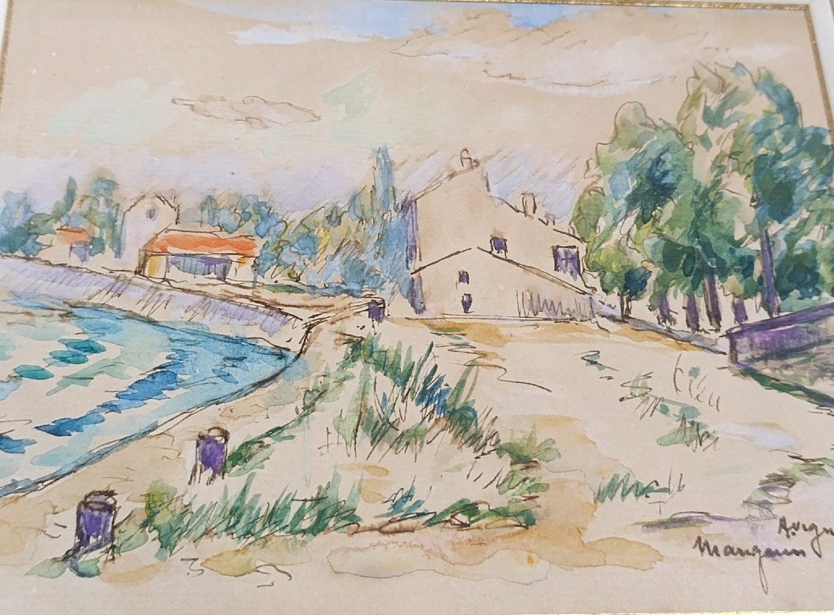 Henri Manguin (1874_1949), Canal Bank, Avignon, Watercolor And Drawing On Paper, Signed-photo-4