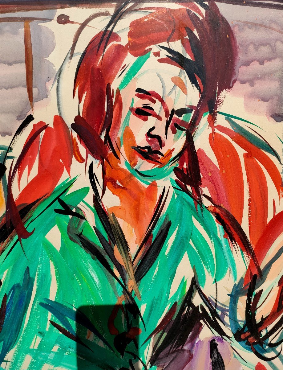 A. Ferrari (1910-1995), Portrait De Femme, Gouache Et Aquarelle Signée, Encadrée-photo-4