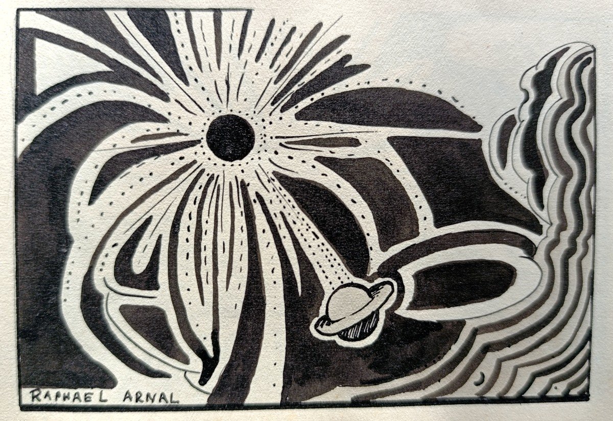 Raphael Arnal (1906-1963), Le Soleil, Encre Sur Papier, Signée, Encadrée, 1932