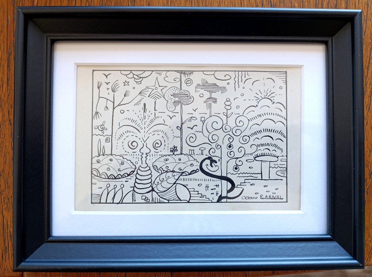 Raphael Arnal (1906-1963), Rising Sun, Ink On Paper, Signed, Framed, 1932-photo-1