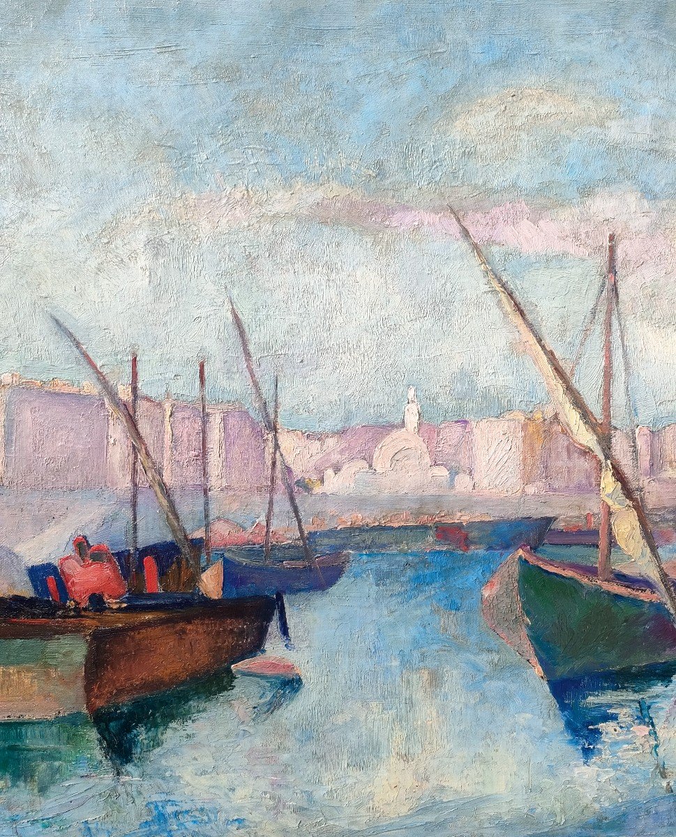 H. Eggimann (1903-1940), The Port Of Algiers, Oil On Canvas Signed, Dated 1919-photo-4