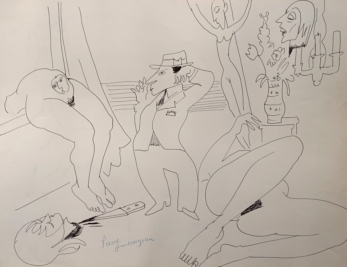 Pierre Ambrogiani (1907-1985), Satirical Drawing, Felt Pen On Paper, -photo-5