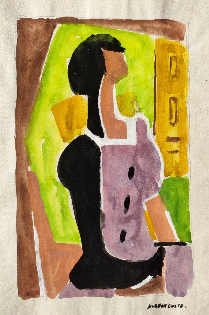 Albert Coste (1895-1985), Abstraction, Gouache On Paper Signed Right, 56.