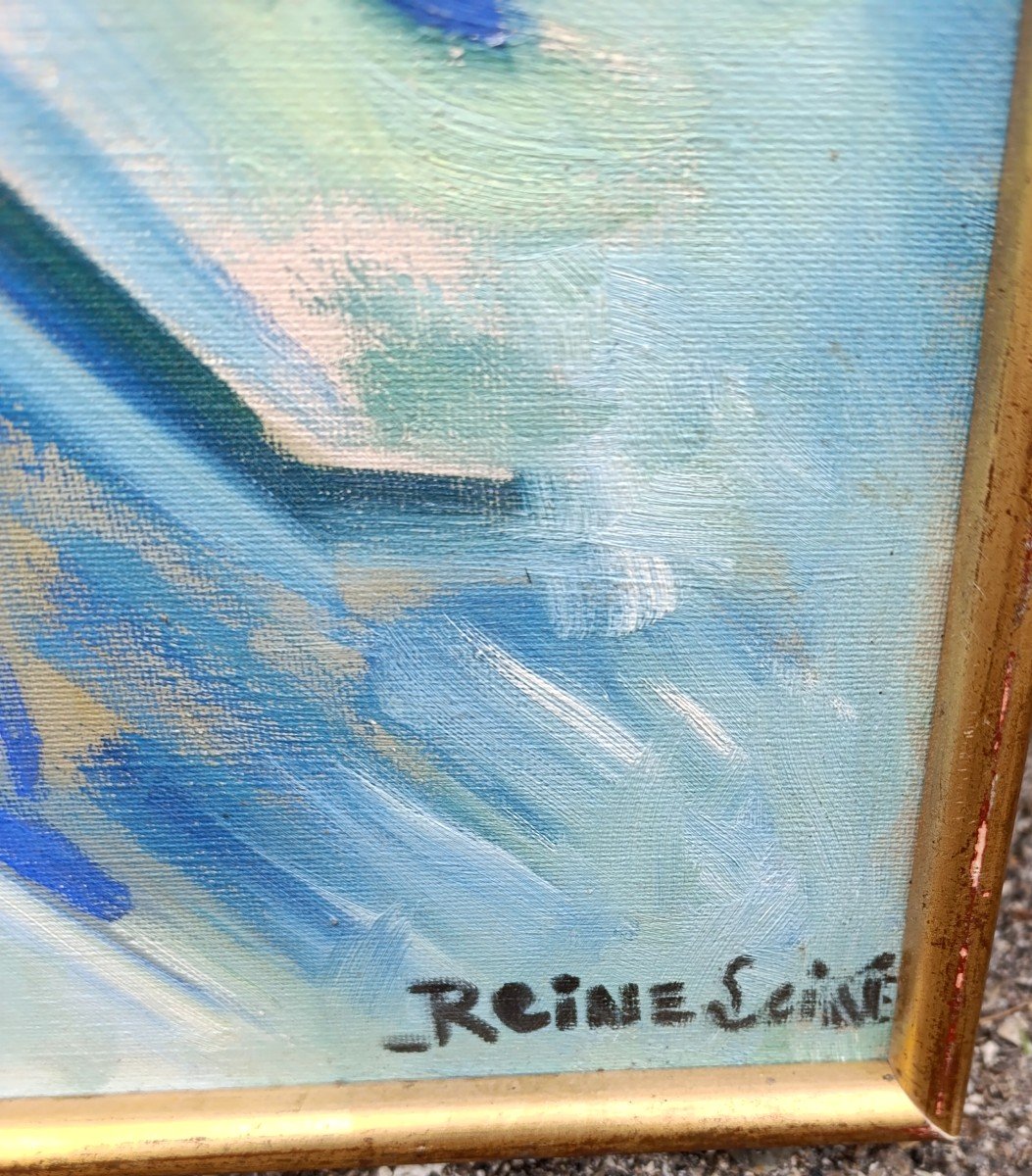 Reine Leiné (xxème), Composition Abstraite, Huile Sur Toile Signée à Droite, Encadrée-photo-4