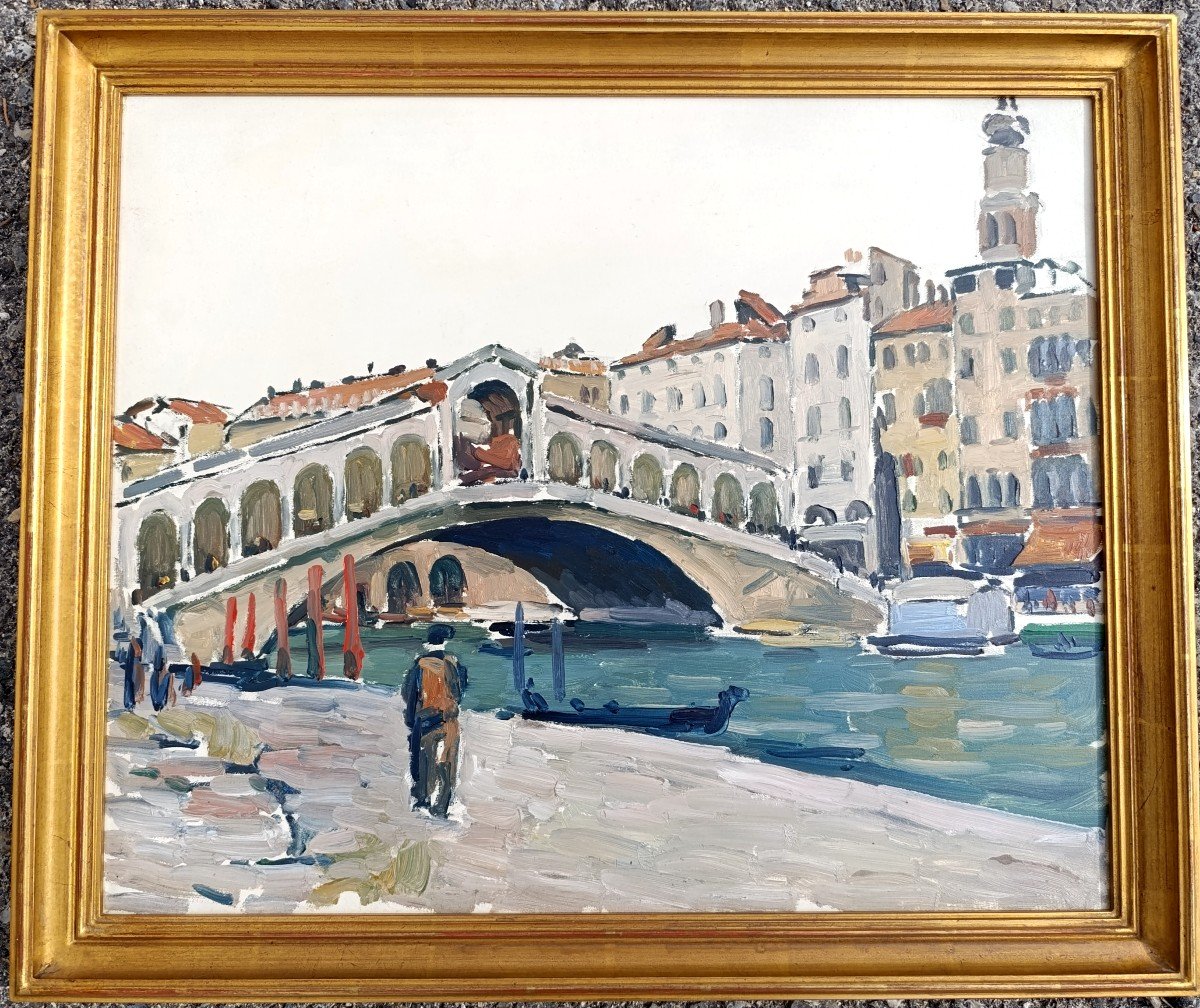 Marcel Bernanose (1884-1952), View Of Venice, Oil On Panel Signed Stamp On The Back, Framed-photo-4