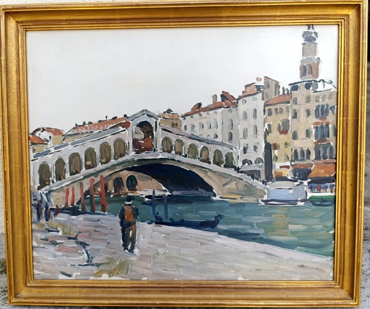 Marcel Bernanose (1884-1952), View Of Venice, Oil On Panel Signed Stamp On The Back, Framed-photo-6