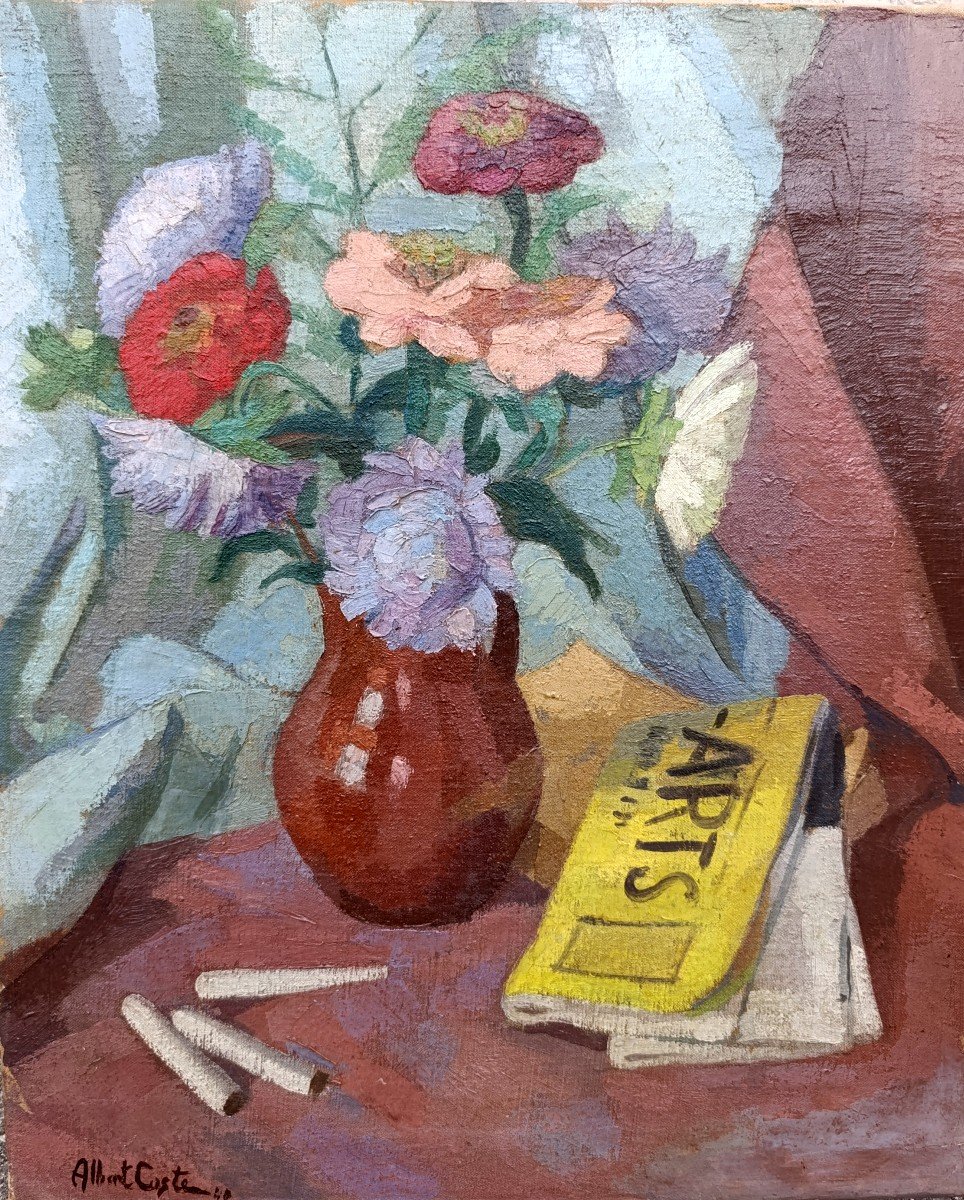 Albert Coste (1895-1985), Still Life With Newspaper, Oil On Canvas Signed, Framed-photo-3