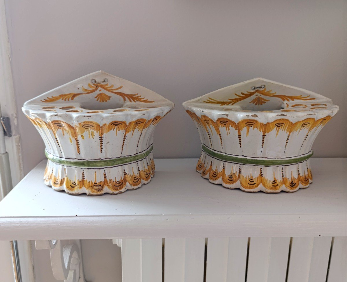 Pair Of 18th Century Moustier Faience Flower Vases