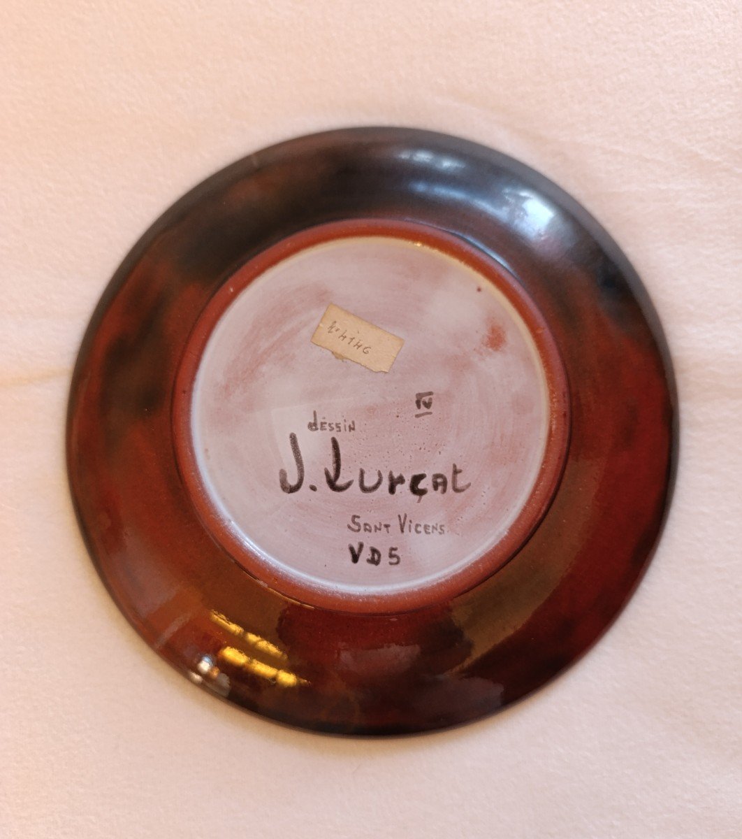 Jean Lurçat (1892-1966), Brown Ceramic Plate With Stylized Bird Decor, Signed On The Back-photo-3