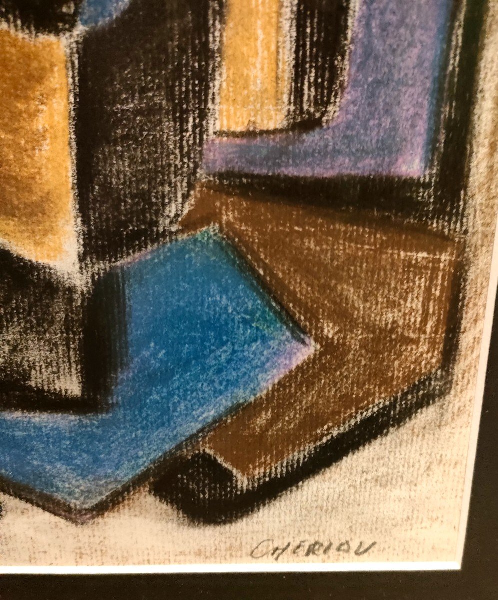 Cheriau (20th Century), Abstract Composition, Pastel On Paper Signed On The Right-photo-3