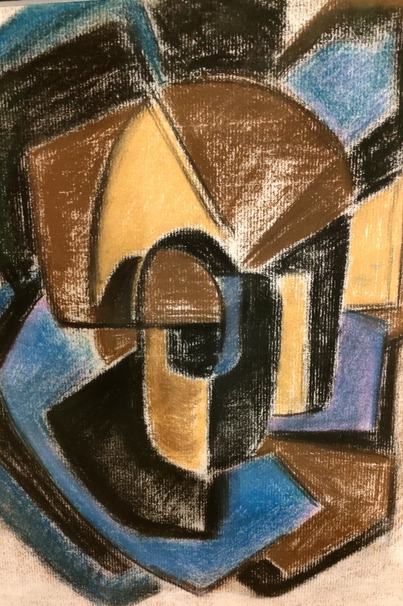 Cheriau (20th Century), Abstract Composition, Pastel On Paper Signed On The Right-photo-4