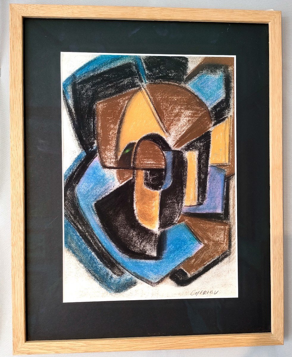 Cheriau (20th Century), Abstract Composition, Pastel On Paper Signed On The Right-photo-1