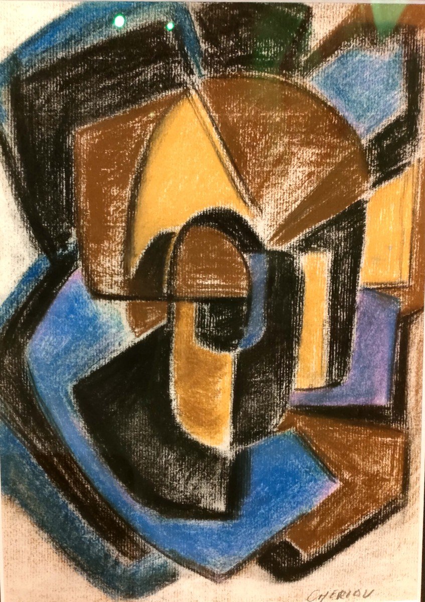 Cheriau (20th Century), Abstract Composition, Pastel On Paper Signed On The Right