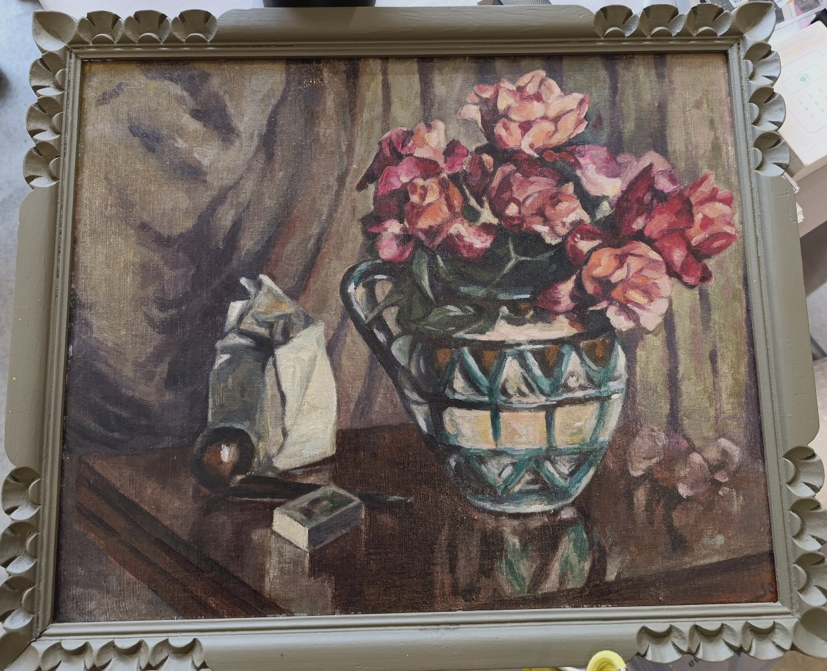 Marcel Bernanose (1884-1952), The Etruscan Vase, Oil On Panel Signed, Framed-photo-4