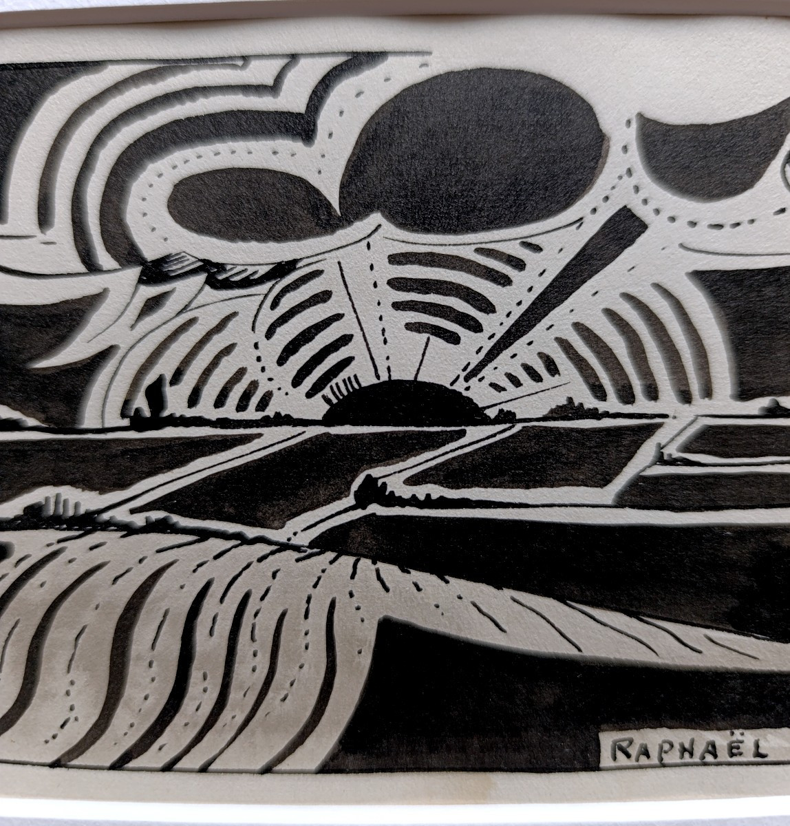 Raphael Arnal (1906-1963), Soleil Couchant, Encre Sur Papier, Signée, Encadrée, 1932-photo-2