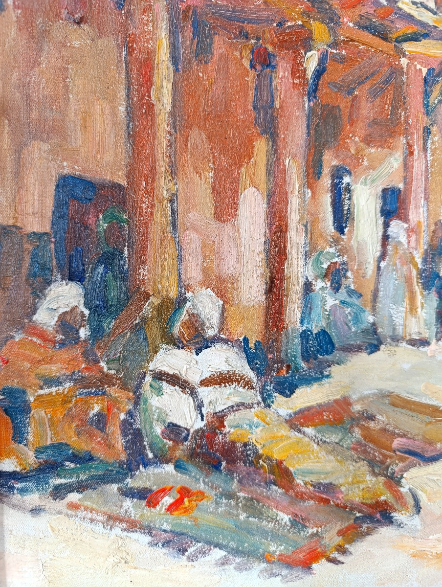 H. Pontoy , (dans Le Gout), Orientalist Village XXème, Huile Sur Panneau.-photo-3