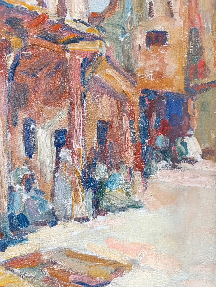 H. Pontoy , (dans Le Gout), Orientalist Village XXème, Huile Sur Panneau.-photo-2