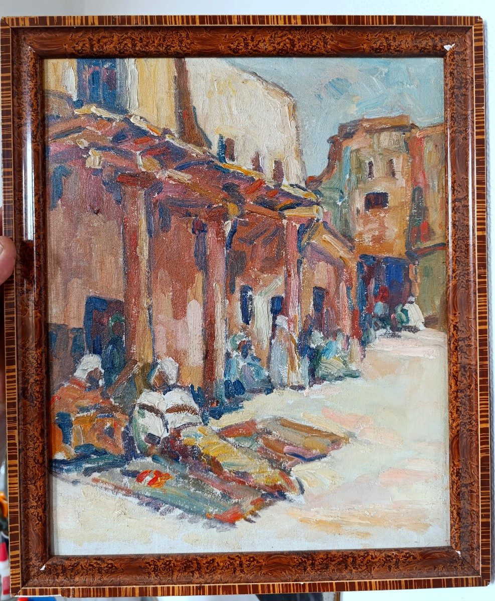 H. Pontoy , (dans Le Gout), Orientalist Village XXème, Huile Sur Panneau.-photo-3