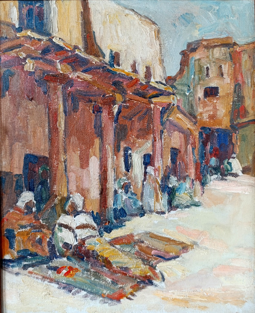 H. Pontoy , (dans Le Gout), Orientalist Village XXème, Huile Sur Panneau.