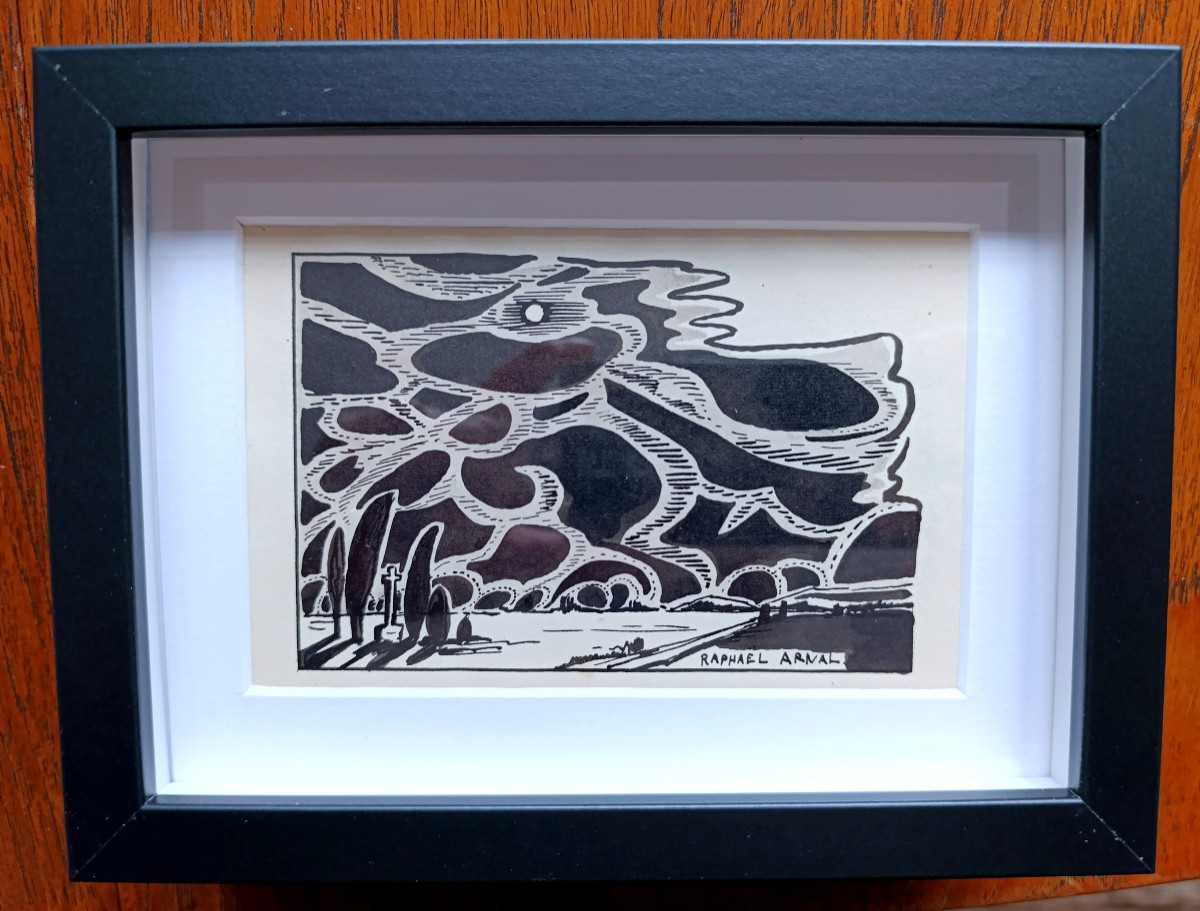 R. Arnal (1906-1963), The Moon, Ink On Paper, Signed, Dated 1932, Framed-photo-3