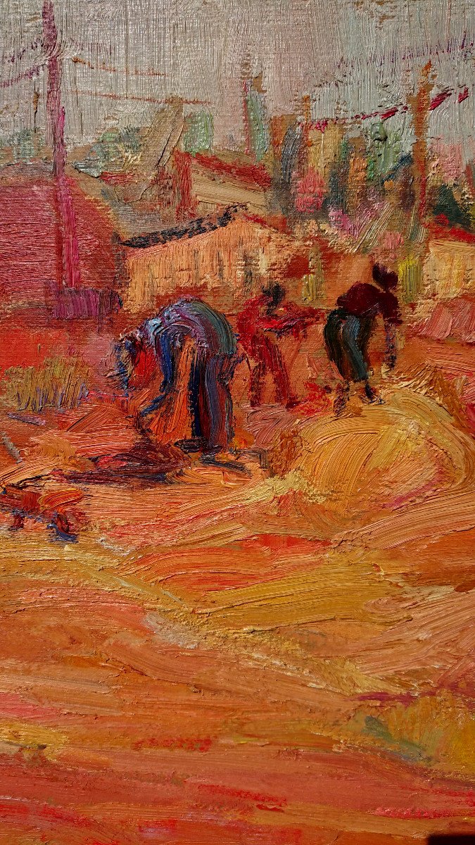 Rosso. R, (1924-1988), Les Tuileries à l'Estaque, Oil On Panel, Signed. Around 1960-photo-2