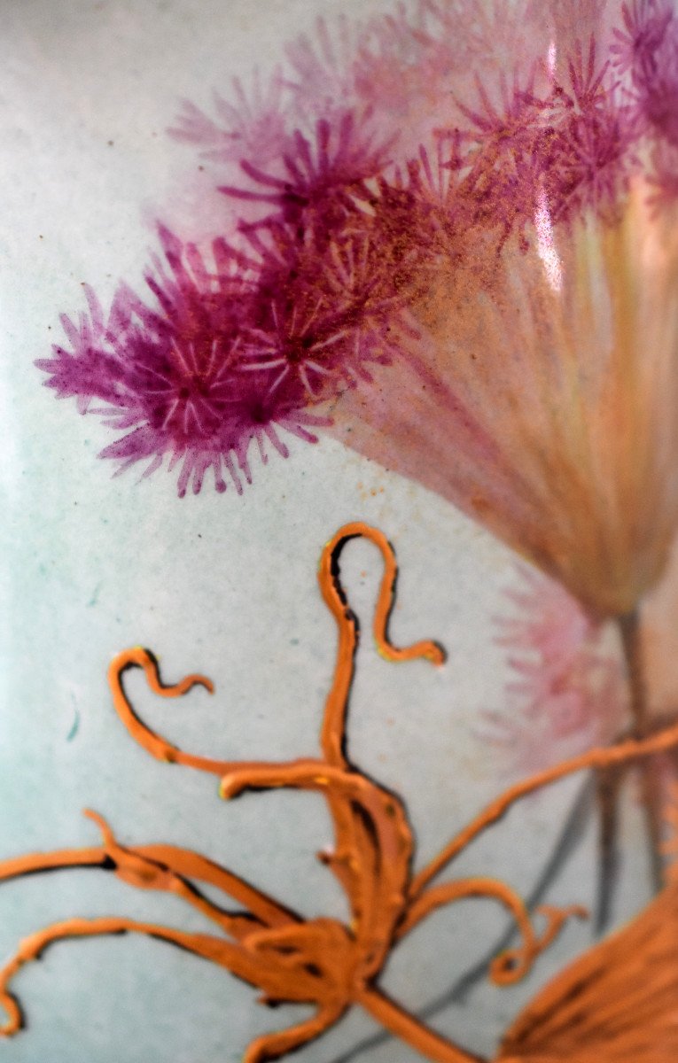 Vase Decorated With Ombelles, Glazed Ceramic, Clément Massier (1844-1917), Signed-photo-3