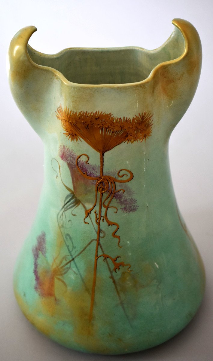 Vase Decorated With Ombelles, Glazed Ceramic, Clément Massier (1844-1917), Signed-photo-5