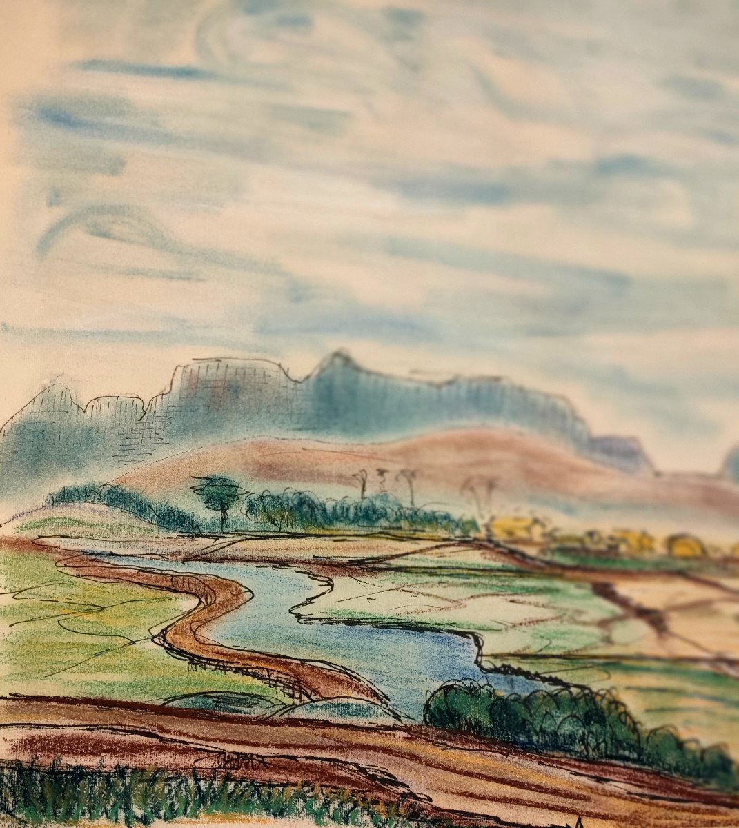 E. MORISOT (xxème), Paysage Du Viet Nam, Aquarelle Et encre Sur Papier, Signée, 1960-photo-3