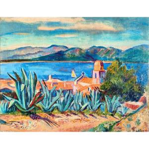 Laszlo Barta (1902-1961), Vue De Saint Tropez, Huile Sur Toile Signée En Bas à Droite