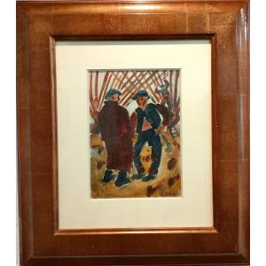 A. Chabaud (1882-1955), The Peasants In Front Of The Muriers, Watercolor Gouache, Signed, Framed