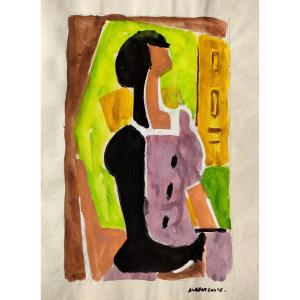 Albert Coste (1895-1985),  Abstraction,  Gouache Sur Papier,  Signée à Droite, Années 50