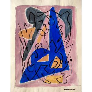 A. Coste (1896-1985), Composition Abstraite, Gouache et encre Sur Papier, Signée à Droite.