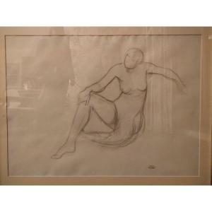 A. Derain (1880-1954), Grand Nu Assis, Dessin Mine De Plomb, Signé Du Cachet d'Atelier