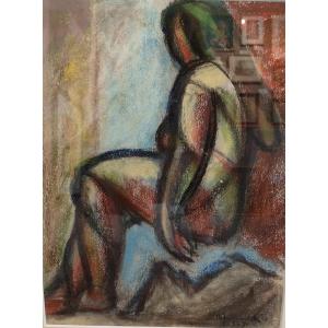 B. Angioletti (20th Century), Seated Nude, Pastel On Paper, Signed On The Right, Framed