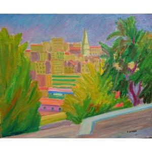 F. Diana (1903-1993) View Of The Accoules Bell Tower, Marseille, Oil On Cardboard Signed, Frame