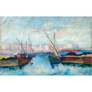 H. Eggimann (1872-1929), Le Port d'Alger, Huile Sur Toile Signée, Datée 1919