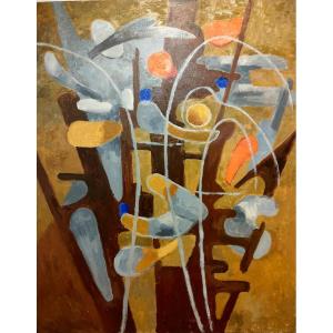 Albert Coste (1895-1985),  Abstraction,  Huile Sur Toile Signée à Droite, Encadrée.